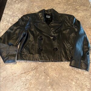 Lizwear Vintage Sleek Black Leather Women's Double Breast Jacket